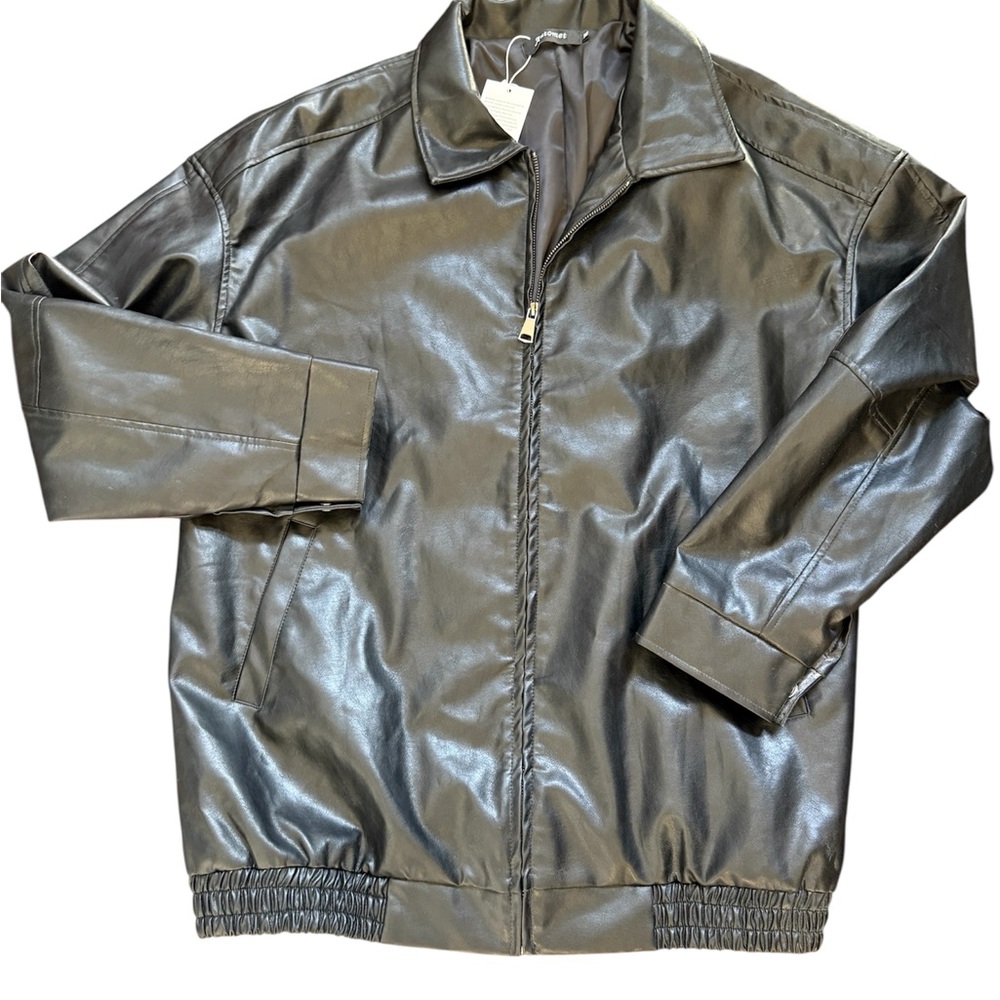 Automet Faux Leather Bomber Jacket 2XL Women’s Black Oversized Moto Streetwear‎